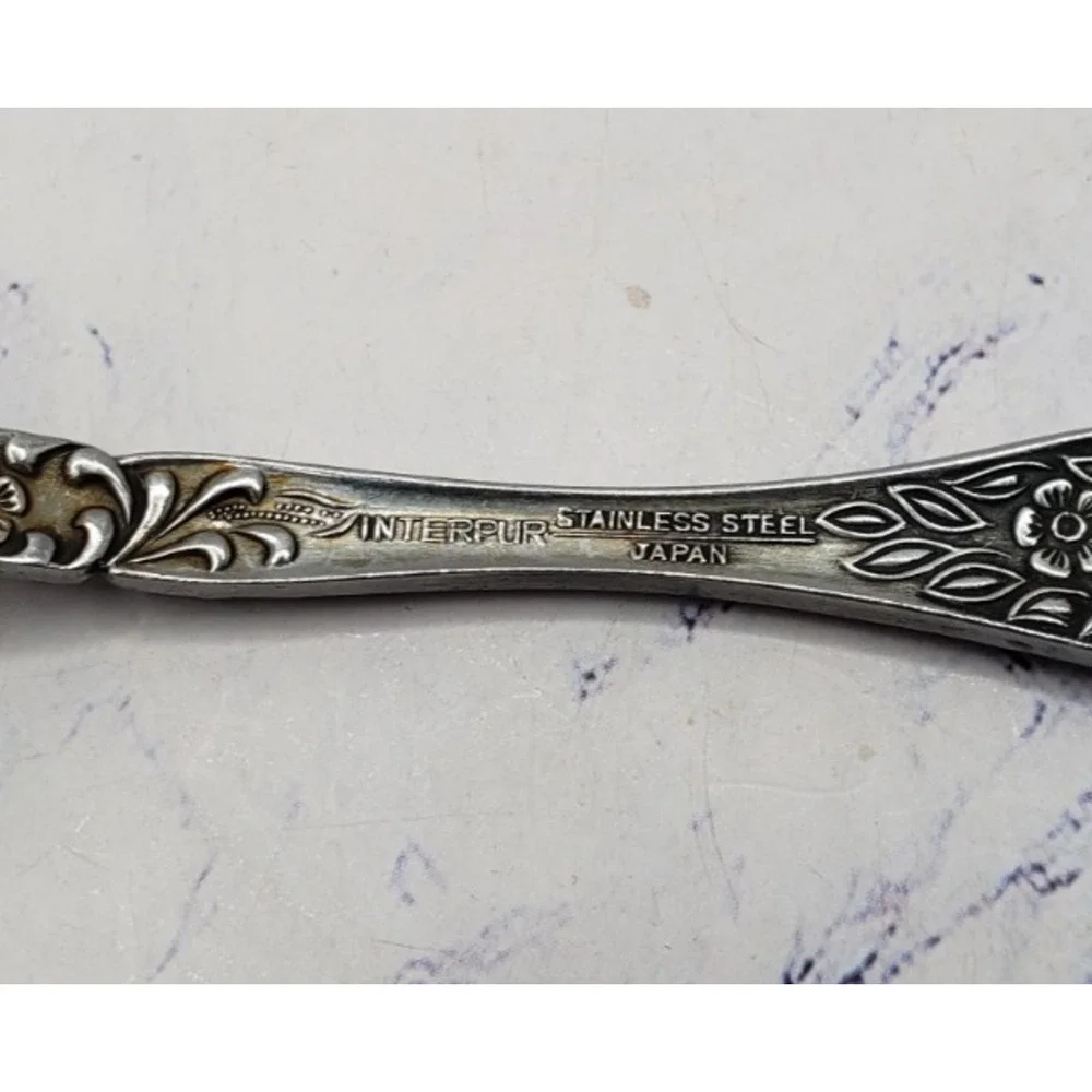Vintage Interpur Japan Stainless Steel Floral Pattern Mid Century Spoon